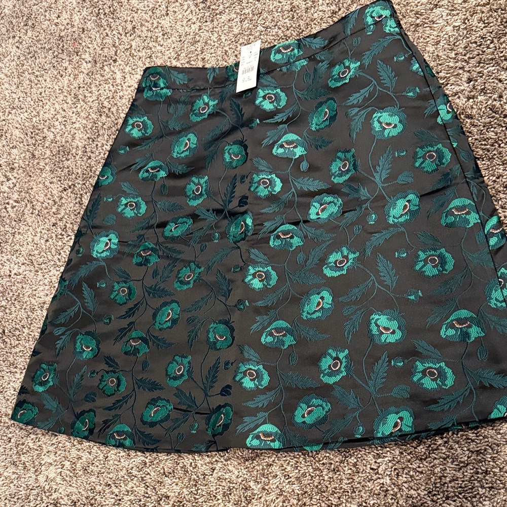 J. Crew Black and Teal Floral A-Line Skirt